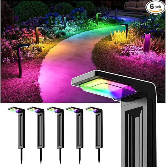 6 Pack Color Changing Solar Pathway Lights Outdoor Waterproof 20 LED Solars Powered Walkway Landscape Lamp for Garden, Lawn, Path, Yard, Driveway, Sidewalk, 8 Colorful Accent Lighting Decoration(RGB)