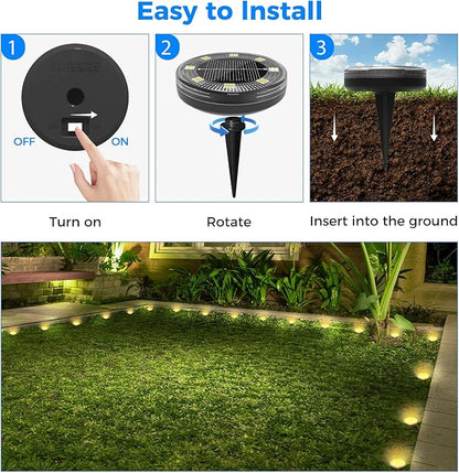 Peasur Mini Solar Ground Lights, 8 Pack Flat Solar Disc Lights Outdoor Waterproof, 2.3 Inch Small Solar Garden Lights Landscape Lighting for Outside Pathway Garden Yard Lawn Walkway,Warm White