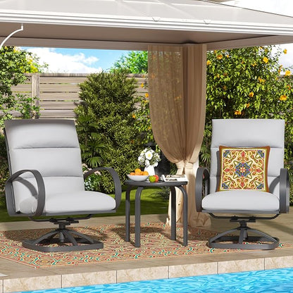 NATURAL EXPRESSIONS Patio Bistro Set, 3 Piece Outdoor Swivel Glider Rocking Chairs, Conversation Furniture with 2 Highback Rockers, 1 Table and 5" Cushion for Backyard,Porch,Yard,350lb. (Grey)