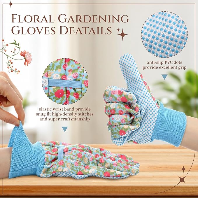 Sliner 12 Sets Floral Garden Shovels and Gloves Bulk Gardening Gift for Women, Heavy Duty Trowels with Mother's Day Cards and Bags for Mom Grandma Birthday Gift