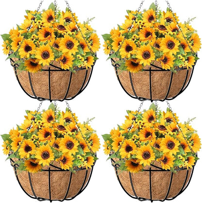 AMAGABELI GARDEN & HOME 4 Pack 12 Inch Metal Plant Hanging Baskets Planter Flower Pots Outdoor Indoor Wire Hanging Basket for Vegetable with Coco Fiber Liners for Garden Home Porch Decor