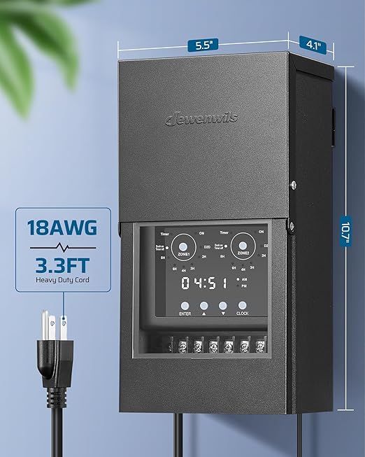 DEWENWILS 300W Low Voltage Landscape Transformer with 2 Zones & 5 Modes, Landscape Transformer 120V to 12V/14V, Outdoor Landscape Lighting Transformer with Photocell Sensor & Timer, Weatherproof