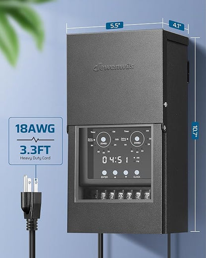 DEWENWILS 300W Low Voltage Landscape Transformer with 2 Zones & 5 Modes, Landscape Transformer 120V to 12V/14V, Outdoor Landscape Lighting Transformer with Photocell Sensor & Timer, Weatherproof