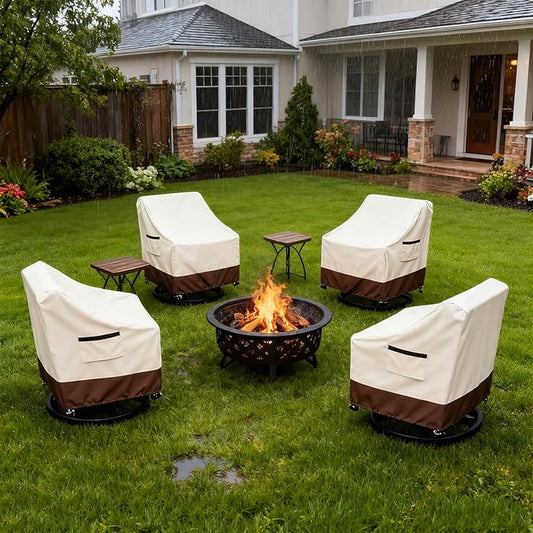Waterproof 4 Pack Outdoor Swivel Chair Cover for Patio Chair Size Up to 33" W x 35" D x 36" H inch,Outdoor Lawn Patio Furniture Covers (Beige)