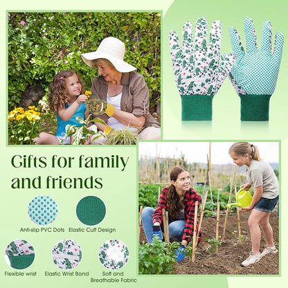 Garden Gloves for Women 9.5" Floral Gardening Gloves Lightweight and Machine Washable Gift for Gardeners PVC Grip