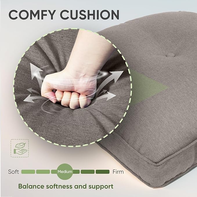 Outdoor Chair Cushion Set, 25 x 22 Deep Seat Cushion, Patio Chair Cushions for Outdoor, Include 1 Seat Cushion and 1 Back Cushion, Gray