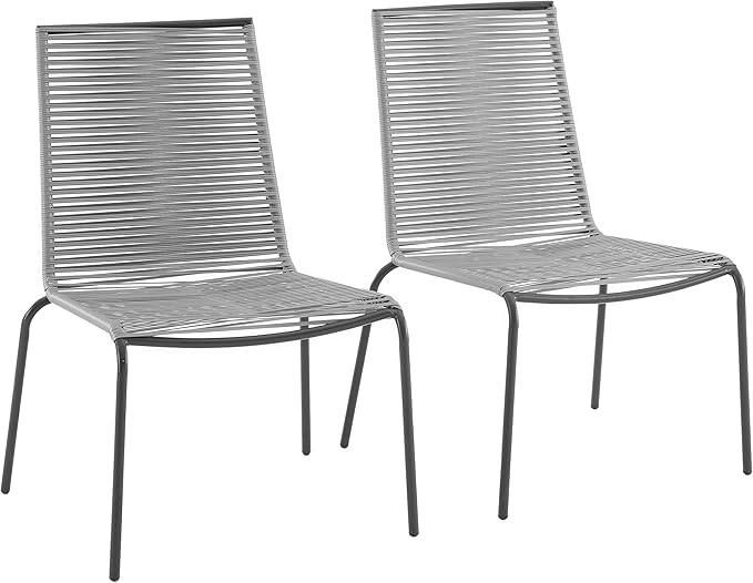Crosley Furniture Fenton 2-Piece Stackable Outdoor Chair Set, Wicker Patio Chairs for Dining, Conversation, Matte Black/Gray