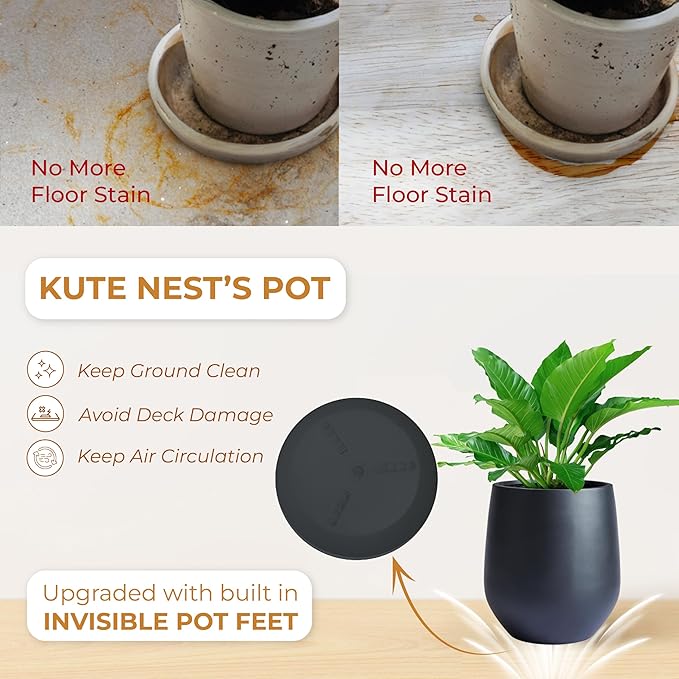 21"H x 19"D Corso Fiberstone Round Tapered Planter - Christmas Tree Planter, Smooth Finishes, Weather Resistant for Indoor & Outdoor Use, Included 2 Extra Coco Mats (Black, 15" Pot Opening)