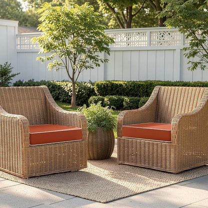 MIULEE Orange Outdoor Chair Cushions Set of 2, 18.5x16x3 Inch Waterproof Patio Seat Cushions for Outdoor Furniture Couch Sofa, 3 Year Color Fastness High Density Foam with Adjustable Ties