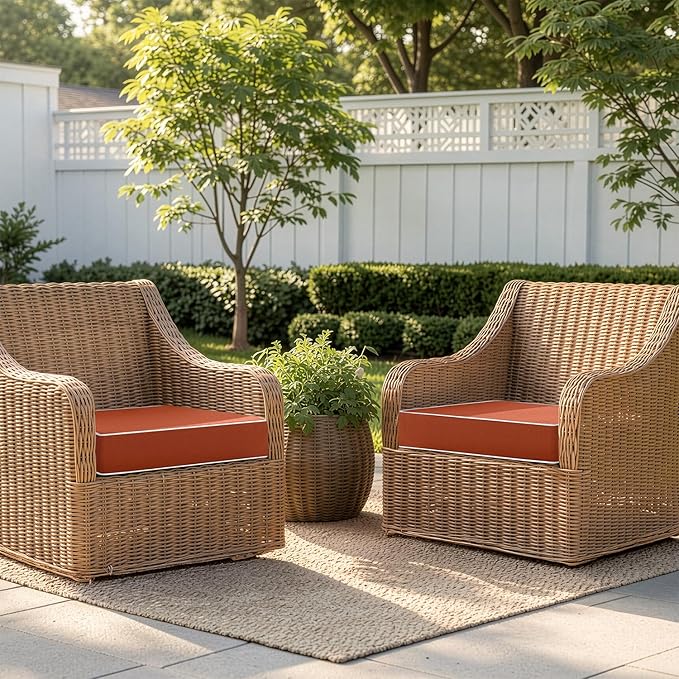 MIULEE Orange Outdoor Chair Cushions Set of 2, 24x24x4 Inch Waterproof Patio Seat Cushions for Outdoor Furniture Couch Sofa, 3 Year Color Fastness High Density Foam with Adjustable Ties