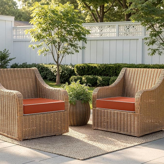 MIULEE Orange Outdoor Chair Cushions Set of 2, 24x24x4 Inch Waterproof Patio Seat Cushions for Outdoor Furniture Couch Sofa, 3 Year Color Fastness High Density Foam with Adjustable Ties