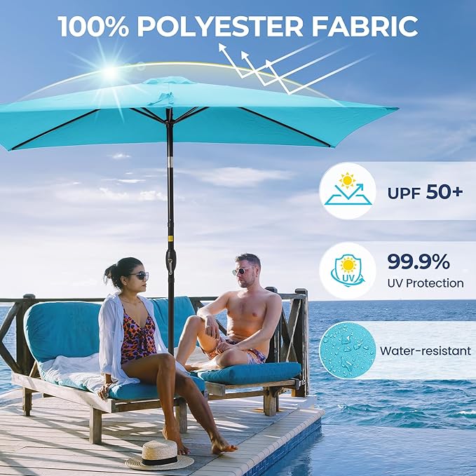 SUNVIVI OUTDOOR Patio Umbrella, Rectangular Patio Umbrella, Metal Pole Square Outdoor Umbrella with Crank and Push Button Tilt, Large Outdoor Umbrella with Polyester Canopy