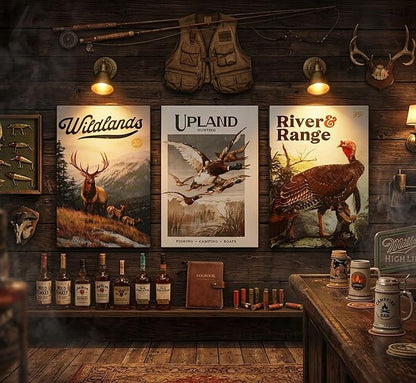 3Pcs Wild Animal Canvas Wall Art Hunting Outdoorsy Wall Decor Pictures Nature Wilderness Deer Wild Duckturkey Posters Prints Gift for Hunter Dad for Living Room Bedroom Decoration Prepare to hang