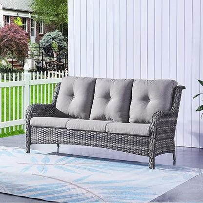 HUMMUH Outdoor Furniture 4 Pieces Patio Furniture Set Wicker Outdoor Sectional Sofa with 2 Patio Chairs,Coffee Table(Grey/Grey)
