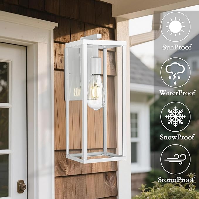 ALLGOT Outdoor Wall Sconce, Outside Porch Light, Anti-Rust Outdoor Wall Lamp Light, Exterior Lighting Fixture, Front Door Lantern for Front Porch Corridor Doorway Patio (White, 16 Inch Height)