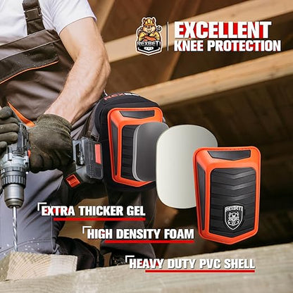 REXBETI New Upgraded Knee Pads for Work, Construction Knee Pads for Men, Heavy Duty Comfortable Anti-Slip Foam Gel Knee Pads for Gardening Flooring and Cleaning, Extra 4 Extension Straps, Orange