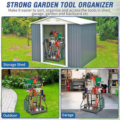 Garden Tool Organizer for Garage, Garden Tool Rack, Up to 58 Long Handled Tools, Yard Tool Holder for Garage, Shed, Outdoor, Tool Stand, Black (Garden Tool Rack)