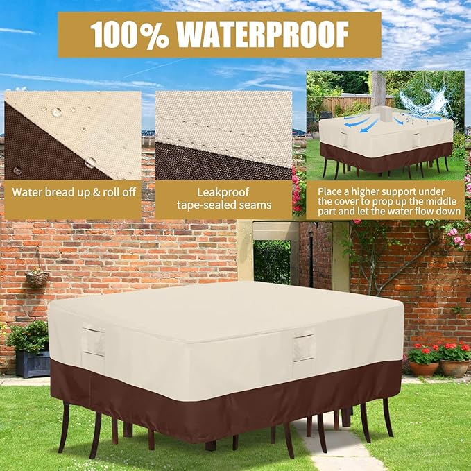 Patio Waterproof Outdoor Covers For Patio Furniture 600D Heavy Duty Oxford Uv Resistant Anti-Fading Rectangular Furniture Covers 90"L x 64"W x 28"H (Beige & Brown)