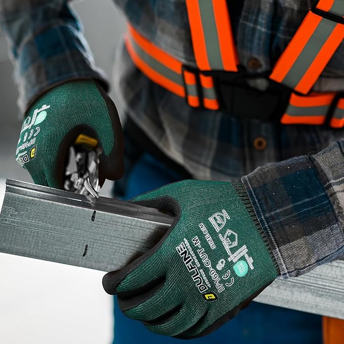 DULFINE ANSI A4 Cut Resistant Work Gloves for Men,6 Pairs Pack.Touchscreen Micro Nitrile Coated,Anti-Slip & Durable for Construction, Wood Cutting,Glass Factory Industrial Use(Medium)