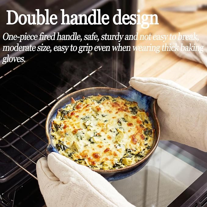 Ceramics Au Gratin baking Dishes Set of 2, Baking Tray Bake ware, 34 oz Ramekins, for Pie Pan, Appetizer, Tart, Dessert, Quiche, Oven Small dish, individual dishes, Deep Round 9.6 Inch