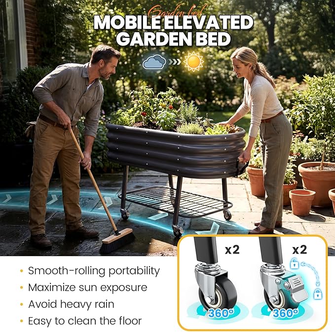KING BIRD Large Raised Garden Bed with Legs Galvanized Elevated Planter Box in for Backyard, Patio, Balcony, Dark Grey, 47.2x23.6x29.9 in