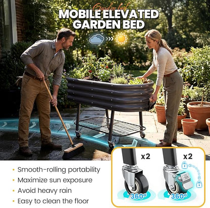 KING BIRD Large Raised Garden Bed with Legs Galvanized Elevated Planter Box in for Backyard, Patio, Balcony, Dark Grey, 47.2x23.6x29.9 in