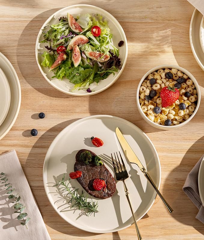 TheTerra Ceramic Dinnerware Sets for 8, 24 Pieces Porcelain Lightweight Plates and Bowls Sets, Scratch Resistant Dish Set, Oven & Microwave & Dishwasher Safe, Matte White
