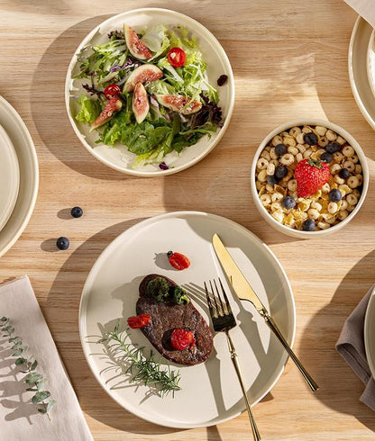 TheTerra Ceramic Dinnerware Sets for 8, 24 Pieces Porcelain Lightweight Plates and Bowls Sets, Scratch Resistant Dish Set, Oven & Microwave & Dishwasher Safe, Matte White