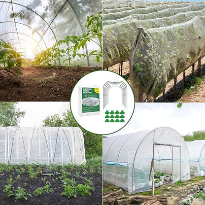 Garden Netting Kit for Raised Beds, 8x24Ft Ultra Fine Mesh Netting with 6 Sets Garden Hoops, Plant Row Cover Insect Netting Birds Pest Barrier Net for Vegetable Fruit Flowers