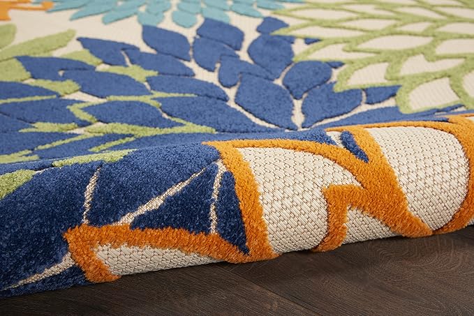 Nourison Aloha Indoor/Outdoor Multicolor 2'3'' x 10' Area-Rug, Tropical, Botanical, Easy-Cleaning, Non Shedding, Bed Room, Living Room, Dining Room, Deck, Backyard, Patio (2x10)
