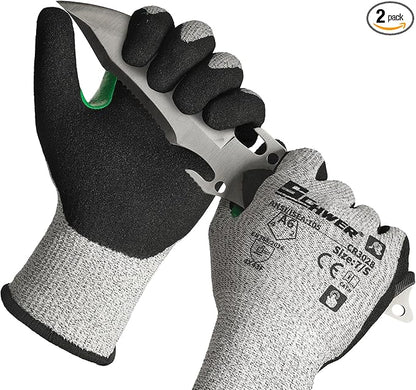 Schwer 2 Pairs Cut Resistant Work Gloves ANSI A6 Cut Proof Glove CR3028, with Reinforced Thumb, Touchscreen Working Gloves for Men and Women Used for Woodworking, Glass Cutting, Construction, S