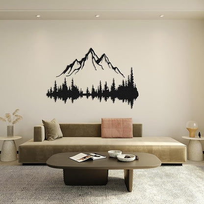 WOCHMANN,Mountain Lake Forest Large Metal Wall Art Black Minimalist Nature Silhouette Wall Decor Outdoor Landscape Wall Sculpture for Living Room, Bedroom, Kitchen or Office (Black, 71W'' x 47L'', Unframed)