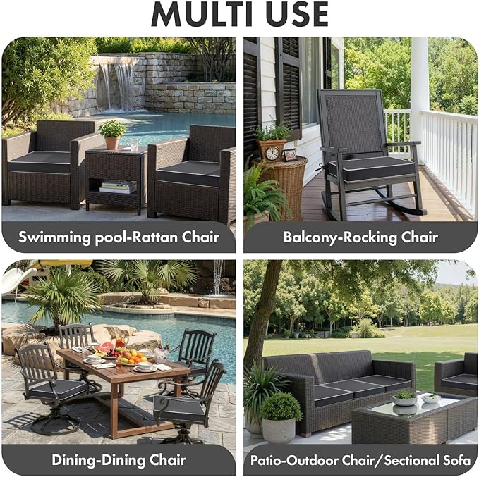 MIULEE Grey Outdoor Chair Cushions Set of 2, 19x19x3 Inch Waterproof Patio Seat Cushions for Outdoor Furniture Couch Sofa, 3 Year Color Fastness High Density Foam with Adjustable Ties