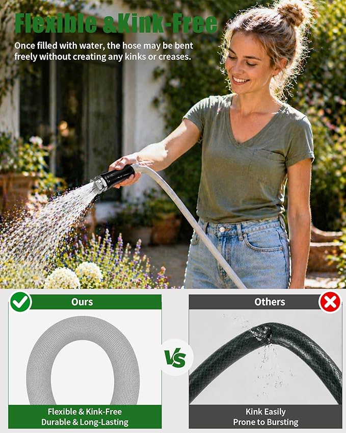Garden Hose 100ft, Ultra-Light & Flexible Water Hose, Durable, All-Weather, Made of TPU-Drinking Water Safe, Easy to Store & Coil, Kink-Free, Camping, Car Wash, Yard, Garden and Home, Gray