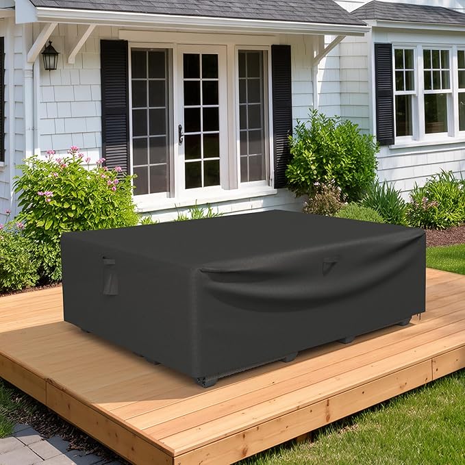 ONBRILL Patio Furniture Set Covers, 90 ×64 ×28 inch Outdoor Furniture Set Covers Waterproof, 600D Heavy Duty Oxford Patio Table Cover with Windproof Buckles for Patio Table and Chair Set, Black