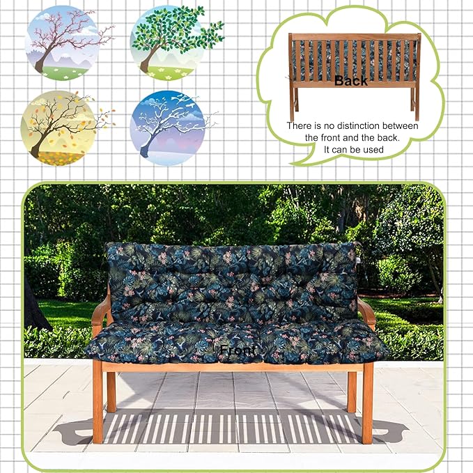 Swing Replacement Cushions with Backrest, 2 or 3 Seater Waterproof Non-Slip Overstuffed Swing Pad, Indoor/Outdoor Bench Cushion for Porch Chair Swing Garden Furniture (Hummingbird, 40 * 47 in)