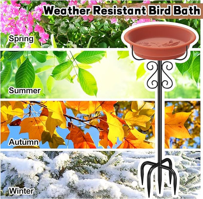 Bird Bath for Outside, 40In Freestanding Birdbaths & Birdfeeder with Removable Bowl, Stable Metal Stake for Outdoors Garden Patio Yard Lawn Decor (Brown)