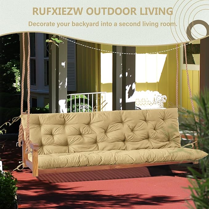 2/3 Seater Swing Replacement Cushion, Waterproof Porch Swing Cushions with Backrest, Thickened Bench Cushions for Outdoor Furniture, for Outdoor Patio Swing (Beige, 71 * 40in)