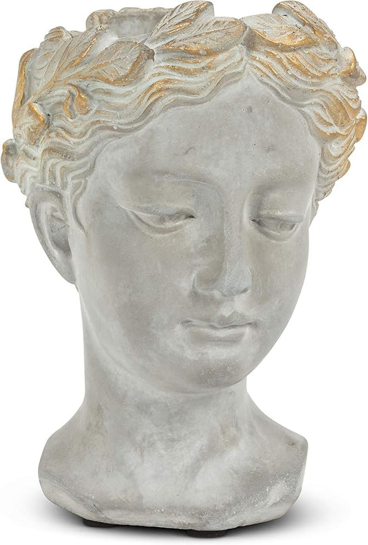 Abbott Collection Aphrodite Head Planter – Extra Small Indoor and Outdoor Planter Pots - Whimsical Woman Statue Head Planter for Flowers and Succulents (Grey/Gold, 6.5" Tall, 2.75" Opening)