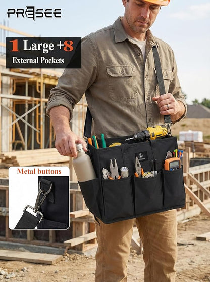 Heavy Duty Canvas Gardening Tote Bag with Pockets, Large Capacity Tool Organizer for Garden Tools, Portable Utility Bucket Carrier for Women Men, Outdoor Planter Caddy for Florist Supplies
