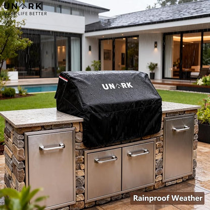 Built in Grill Cover for Outdoor Grill, Heavy Duty Waterproof BBQ Cover with Plush Lining, UV Resistant Island BBQ Grill Top Cover, Fits Up to 43" W x 35" D x 24" H Inches, Black