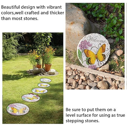 Garden Décor Stepping Stones Outdoor - Resin Butterfly Decorative Stone Bright Color Memories Pavers Outdoor for Garden Yard 10 * 10 * 0.75 Inch