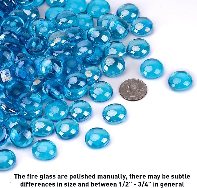 Skyflame 10-Pound Fire Glass Beads for Fire Pit Fireplace, 1/2-Inch Size Caribbean Blue Luster Decorative Blended Fireglass Drops for Landscaping