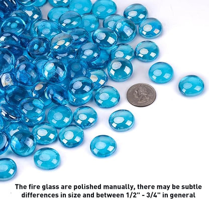 Skyflame 10-Pound Fire Glass Beads for Fire Pit Fireplace, 1/2-Inch Size Caribbean Blue Luster Decorative Blended Fireglass Drops for Landscaping