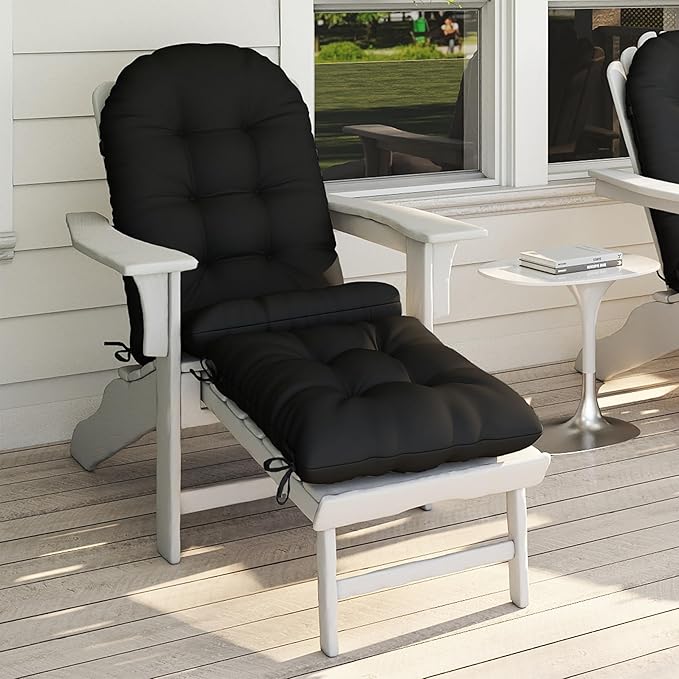 Adirondack Chair Cushion with Ottoman, Folding Adjustable Adirondack Seat Cushions, Waterproof Adirondack Patio Chair Pads for Garden, Deck, or Poolside, Small-Black-1