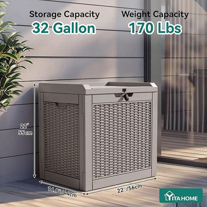 YITAHOME 32 Gallon Outdoor Storage Box, 2-Pack Water Resistant Resin Deck Box, Indoor Outdoor Lockable Storage Container for Patio, Garden, Cushions, Tools, Equipment (Brown)