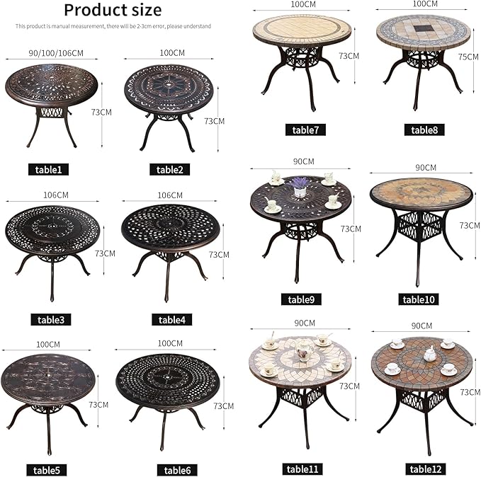 Outdoor Table Cast Aluminum Round Patio Table with Umbrella Hole All Weather Outdoor Dining Table for Lawn Garden Backyard (100cm Orchid Round Table)