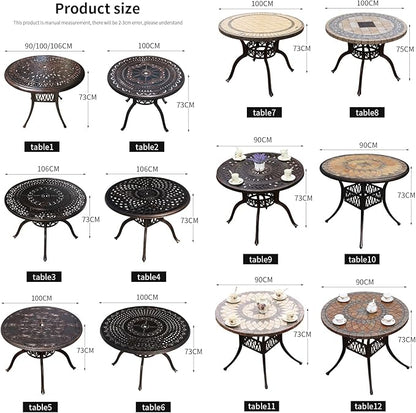 Outdoor Table Cast Aluminum Round Patio Table with Umbrella Hole All Weather Outdoor Dining Table for Lawn Garden Backyard (100cm Orchid Round Table)