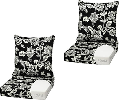 Arden Outdoor Foam Deep Seat Cushion (2-Pack), 22x24, Premium High-Density Foam, Never Flattens, Weather-Proof for Patio Chair Sofa Couch, Ashland Black Jacobean