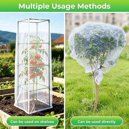 3 Pack Bird Netting Plant Cover for Tomato Cage with Zipper Drawstring, 57"x17.7" Mesh Covers for Garden Plants, Insect Small Animal Barrier Protection Net for Blueberry Bush Shrubs Fruits (No Cage)